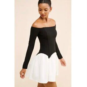 Awaylee Drop Waist Off The Shoulder Mini Dress Black & White Size Medium